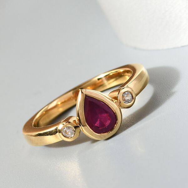 Fissure gef&uuml;llt Rubin und Zirkon Ring 925 Silber vergoldet  ca. 1,24 ct image number 2