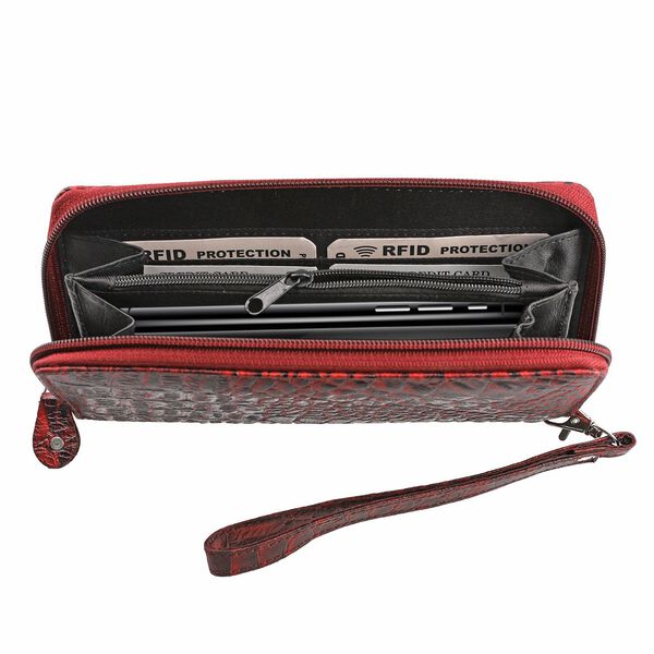 RFID-geschützte Brieftasche aus 100% echtem Leder mit Kroko-Prägung und abnehmbarer Trageschlaufe, Dunkelrot image number 11
