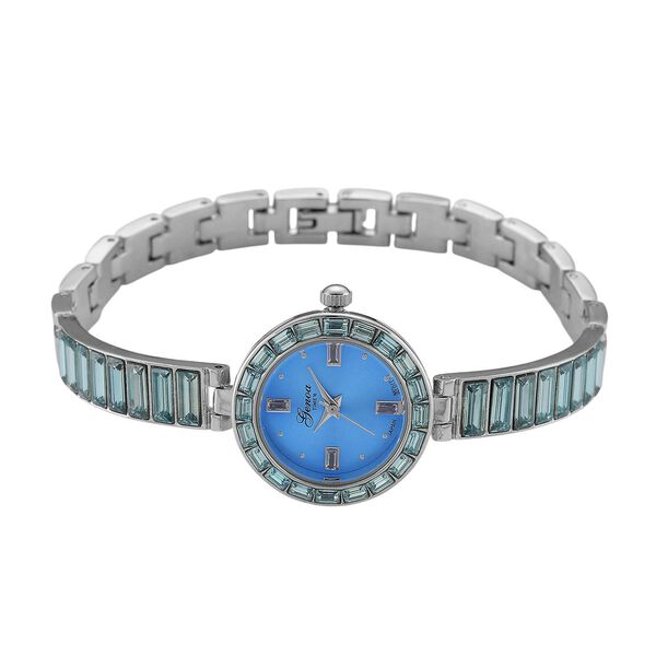 GENOA Time V2, Aquamarin-farbene Zirkonia, Kristalluhr, japanisches Uhrwerk, 316L Edelstahl, Blau image number 4