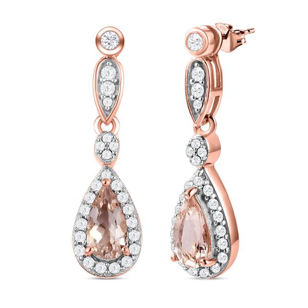 Morganit und weiße Zirkon-Ohrringe, 925 Silber Roségold Vermeil ca. 1.75 ct image number 4