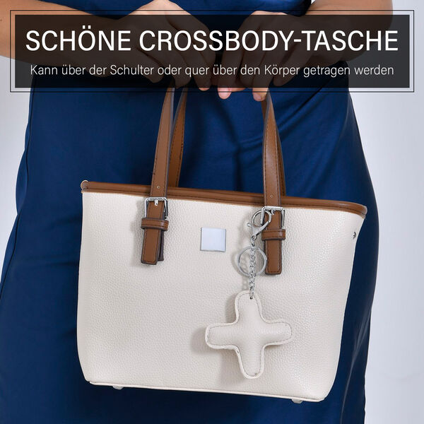Crossbody Bag mit Designer-Anhänger in Kreuzform, Beige image number 2