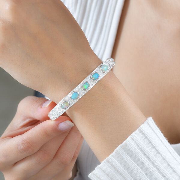 Natürlicher, äthiopischer Welo Opal Mond und Stern Armreif ca. 19 cm, 925 Silber ca. 3.09 ct image number 4