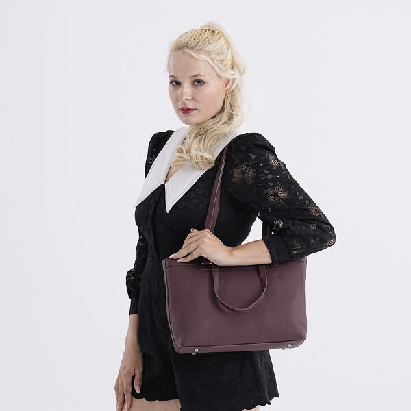 Leder-Shopper mit Doppelhenkel, 30x12x23 cm, Burgunder image number 3