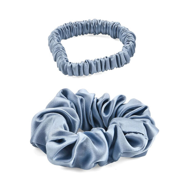 LA MAREY 2er-Set Scrunchies aus 19mm 100% Maulbeerseide, Grau image number 0