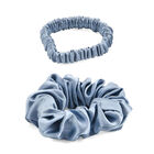 LA MAREY Signature - Seiden-Scrunchies aus 100% Maulbeerseide, 1 cm und 3,5 cm, Himmelblau