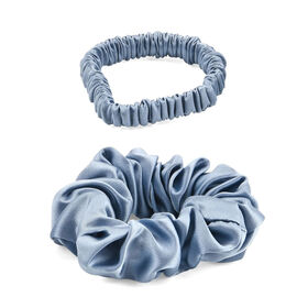 LA MAREY Signature - Seiden-Scrunchies aus 100% Maulbeerseide, 1 cm und 3,5 cm, Himmelblau