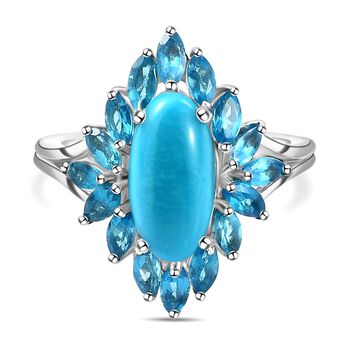 Nat&uuml;rlicher Sleeping Beauty T&uuml;rkis und Neon Apatit-Ring, 925 Silber platiniert (Gr&ouml;&szlig;e 19.00) ca. 3,50 ct