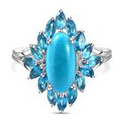 Natürlicher Sleeping Beauty Türkis und Neon Apatit-Ring, 925 Silber platiniert (Größe 19.00) ca. 3,50 ct