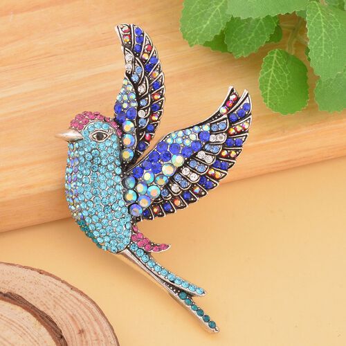 Silberfarbene colibri-Kristallbrosche, Blau image number 1