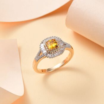AAA Orange Saphir, Wei&szlig;er Diamant Ring 585 Gold (Gr&ouml;&szlig;e 19.00) ca. 1,34 ct