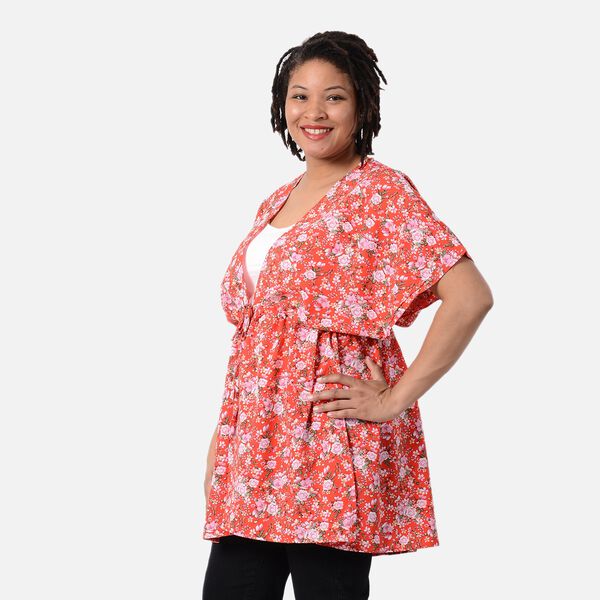 Kimono mit Gürtel, Blumenmuster, Rot, Einheitsgröße image number 3