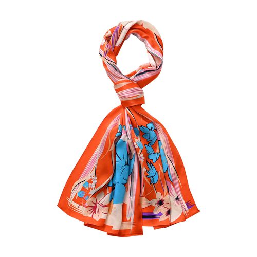 LA MAREY – Satinschal aus Maulbeerseide, Orange mit Blumenmuster image number 0