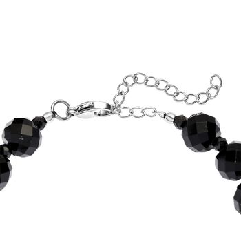 Schwarzes Glasachat und schwarzes Spinell 19cm Armband - 90 ct.