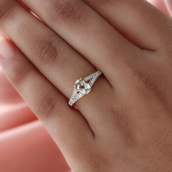 AAA Turkizit und wei&szlig;er Zirkon-Ring, 925 Silber Gelbgold Vermeil  ca. 0,99 ct