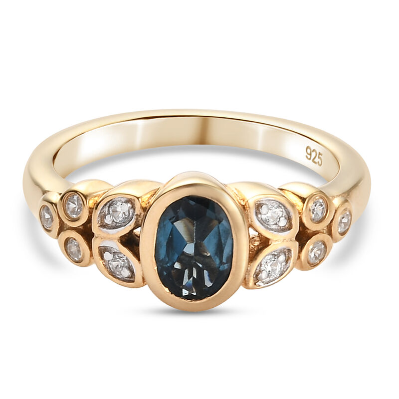 London Blau Topas und Zirkon Ring 925 Silber vergoldet  ca. 0,98 ct image number 0