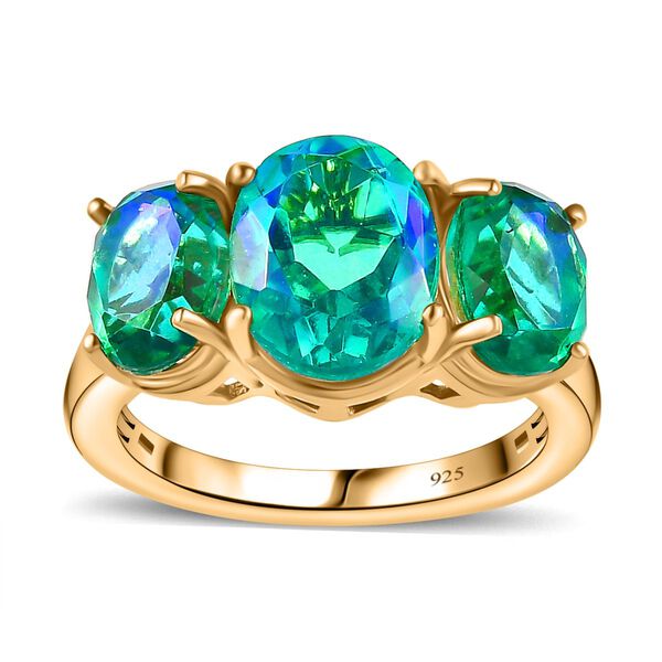 Pfau Quartz Triplette Ring, 925 Silber Gelbgold Vermeil, (Größe 21.00) ca. 5.60 ct image number 4