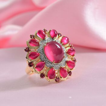 D'Joy Maulbeer Mondstein Ring 925 Silber 750 Gelbgold Vermeil (Gr&ouml;&szlig;e 16.00) ca. 11,31 ct