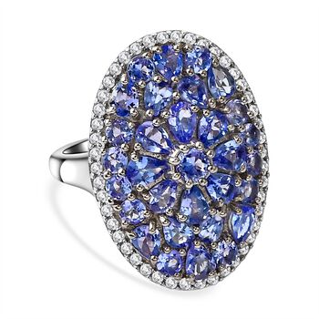 Tansanit und wei&szlig;er Zirkon-Ring, 925 Silber platiniert  ca. 4,47 ct