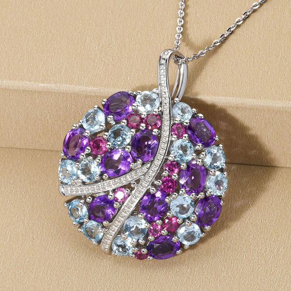 GP Italian Garden Kollektion - Mehrfarbiger Edelstein-Anh&auml;nger mit Kette in Silber image number 3