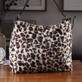 Leopardenmuster-Fellimitat-Tasche, 46x11x35 cm, Braun-Beige