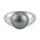 Tahiti Perle ( 12-13 mm ) Weißer Zirkon Ring, 925 Silber platiniert (Größe 16.00) ca. 0.26 ct
