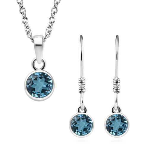 Schweizer Blautopas-Anhänger und Ohrringe aus 925 Silber, mit Kette aus Edelstahl ca. 3.56 ct image number 0