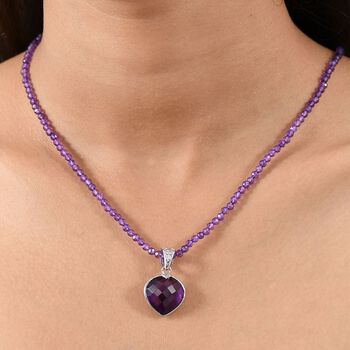 D'joy Afrikanischer Amethyst Anh&auml;nger mit Kette (ca. 45 cm + 5 cm Extender), 925 Silber rhodiniert ca. 41,50 ct.