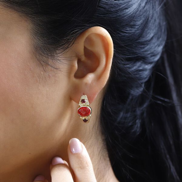 GP Art Déco Collection - Padparadscha Triplett Quarz, Rhodolith Granat und Kanchanaburi blaue Saphir-Ohrringe - 5,50 ct. image number 3