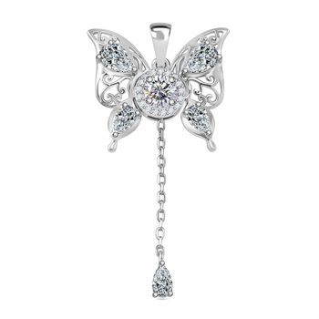 Designer Stil- Moissanit Schmetterling Anh&auml;nger mit beweglichen Fl&uuml;geln 925 Silber rhodiniert ca. 1.85 ct