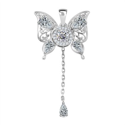 Designer Stil- Moissanit Schmetterling Anh&auml;nger mit beweglichen Fl&uuml;geln 925 Silber rhodiniert ca. 1.85 ct