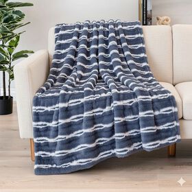 LIVMORE - Superweiche, doppellagige Kunstfelldecke mit Sherpa-Futter, 500 + 180 gsm, blau