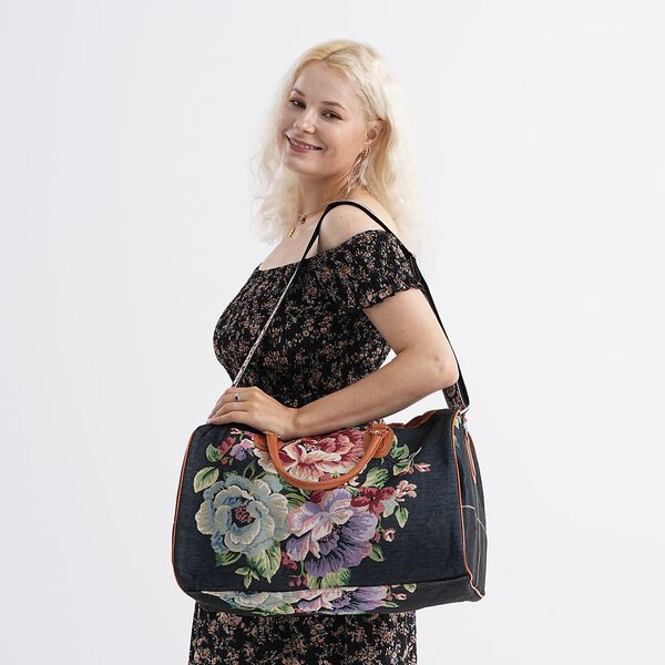 Reisetasche, 45x23x27cm, Schwarz mit Blumenmuster image number 2