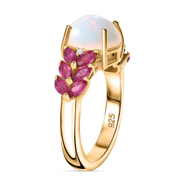 AA nat&uuml;rlicher, &auml;thiopischer Welo Opal, Zirkon und afrikanischer Rubin-Ring - 3,12 ct. image number 6