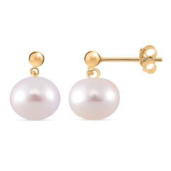 Wei&szlig;e S&uuml;&szlig;wasser Perle (8-10 mm) Ohrringe 925 Silber vergoldet