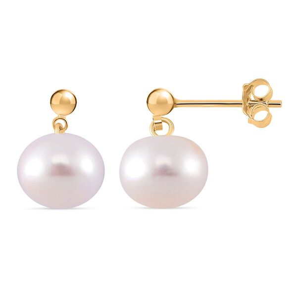 Wei&szlig;e S&uuml;&szlig;wasser Perle (8-10 mm) Ohrringe 925 Silber vergoldet