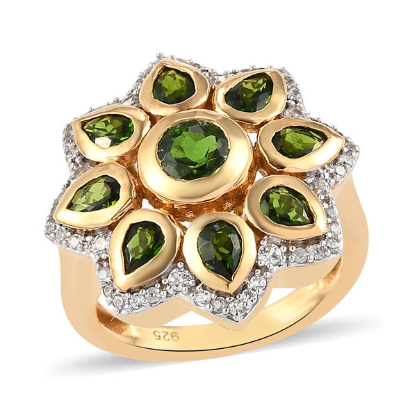 Natürlicher Chromdiopsid und floraler Zirkon-Ring in Silber, 2,53 ct. image number 4