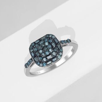 Blauer Diamant-Ring, 925 Silber platiniert  ca. 0,50 ct