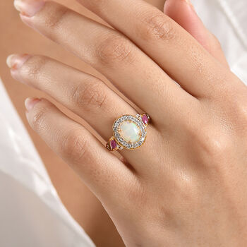 D'Joy nat&uuml;rlicher, &auml;thiopischer Welo Opal, afrikanischer Rubin und Zirkon Ring - 2,06 ct.