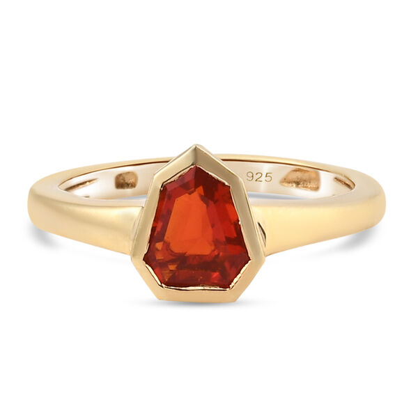 Mexikanischer Kirschfeuer-Opal Solit&auml;r Ring 925 Silber vergoldet  ca. 0,58 ct