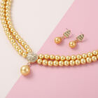 2er-Set- goldene, simulierte Perlen und Champagner-Kristall-Halskette 50 cm und Ohrringe image number 1
