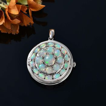 2 in 1 EON Opal und Zirkon-Cluster-Anh&auml;nger mit Taschenuhr - 7,90 ct.