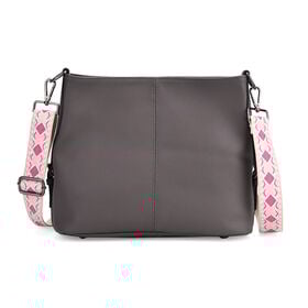 Echtleder-Crossbody-Tasche aus geprägtem Leder, verstellbarer Schulterriemen (ca. 120 cm), 32x12x25 cm, Grau