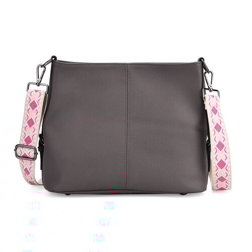 Echtleder-Crossbody-Tasche aus geprägtem Leder, verstellbarer Schulterriemen (ca. 120 cm), 32x12x25 cm, Schwarz