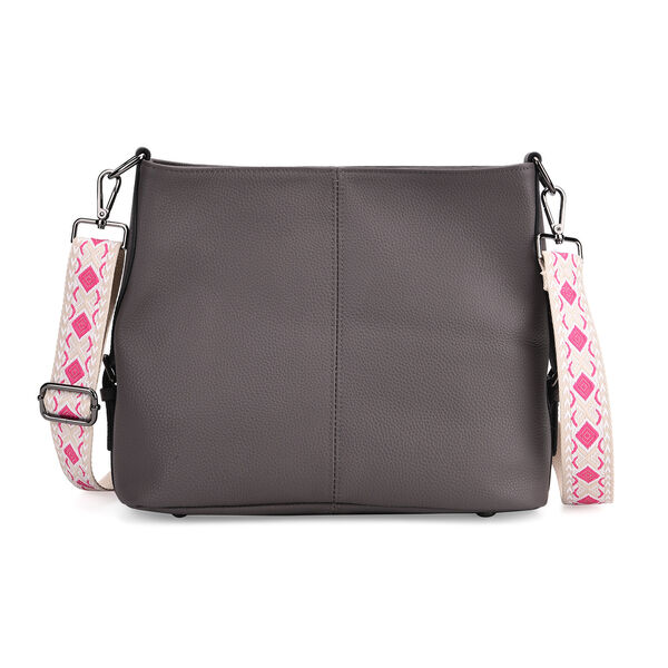 Echtleder-Crossbody-Tasche aus geprägtem Leder, verstellbarer Schulterriemen (ca. 120 cm), 32x12x25 cm, Grau
