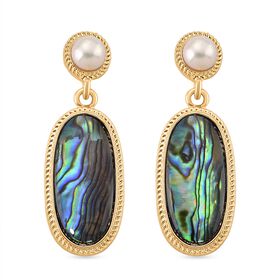 Abalone Muschel, Weiße Süßwasser Perle Ohrringe, golfarben
