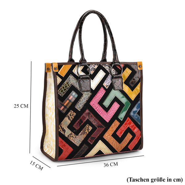 Chaos by Elsie Echtleder Crossbody-Tasche mit RFID-Schutz, 36x15x25cm, Kroko-Pr&auml;gung, Multi-Rautenmuster image number 7