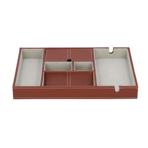 Schreibtisch Organizer mit 6 Fächern, Smartphone und Brillenfach, Rot image number 1
