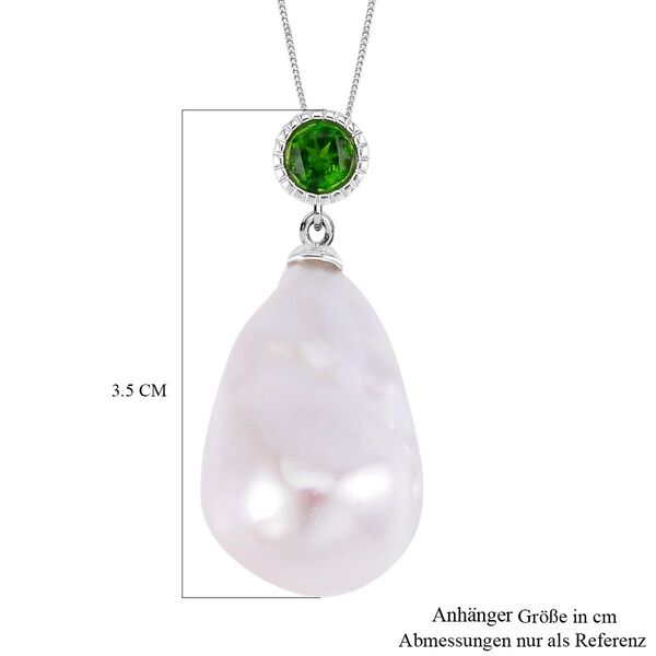 Wei&szlig;e Barockperle, Nat&uuml;rlicher Chromdiopsid Anh&auml;nger mit Kette, 925 Silber rhodiniert image number 6