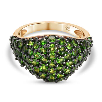 Nat&uuml;rlicher Chromdiopsid Cluster Ring 925 Silber vergoldet