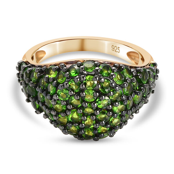 Nat&uuml;rlicher Chromdiopsid Cluster Ring 925 Silber vergoldet